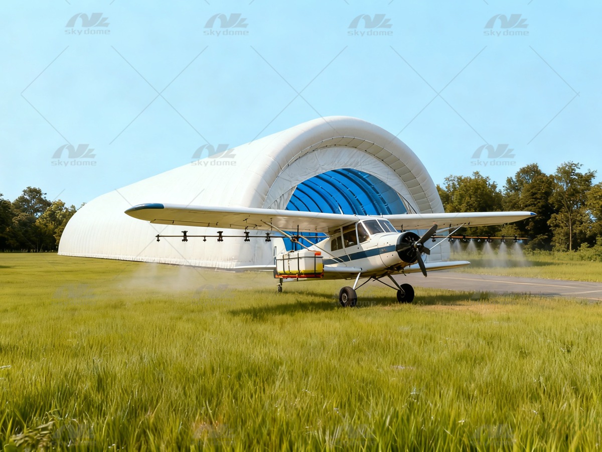 Cost-Effective Portable Air-Inflated Membrane Hangars for Aircraft Parking 