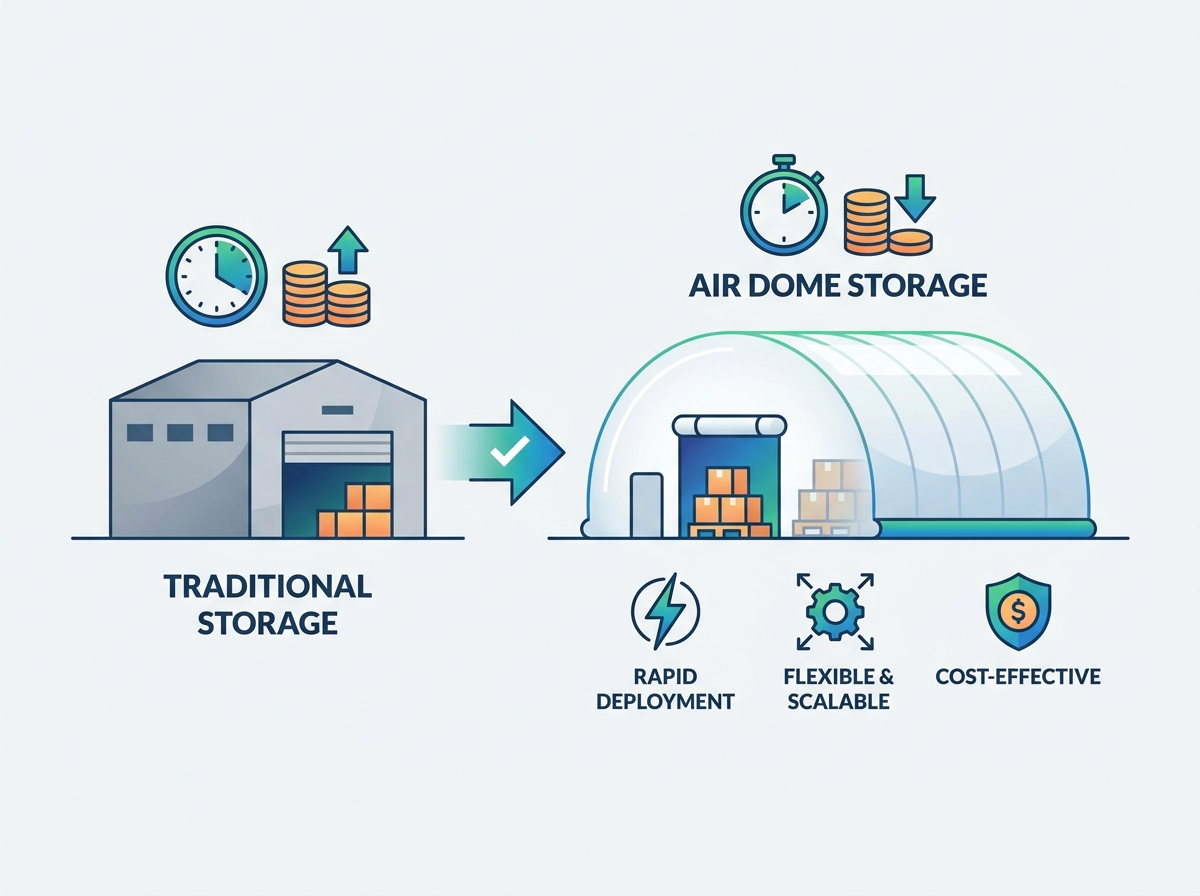 Air dome temporary storage facility